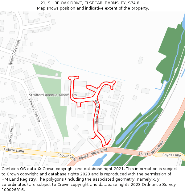 21, SHIRE OAK DRIVE, ELSECAR, BARNSLEY, S74 8HU: Location map and indicative extent of plot