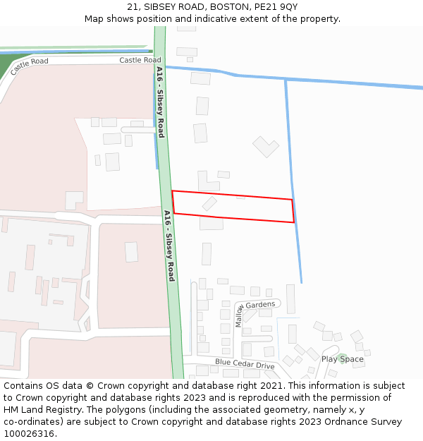21, SIBSEY ROAD, BOSTON, PE21 9QY: Location map and indicative extent of plot