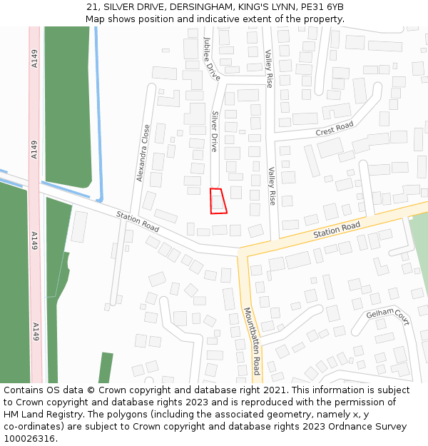 21, SILVER DRIVE, DERSINGHAM, KING'S LYNN, PE31 6YB: Location map and indicative extent of plot