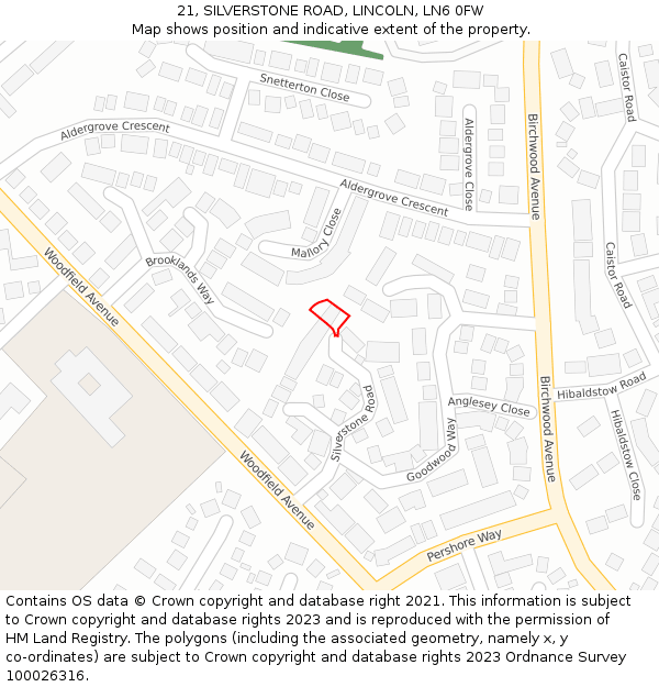 21, SILVERSTONE ROAD, LINCOLN, LN6 0FW: Location map and indicative extent of plot