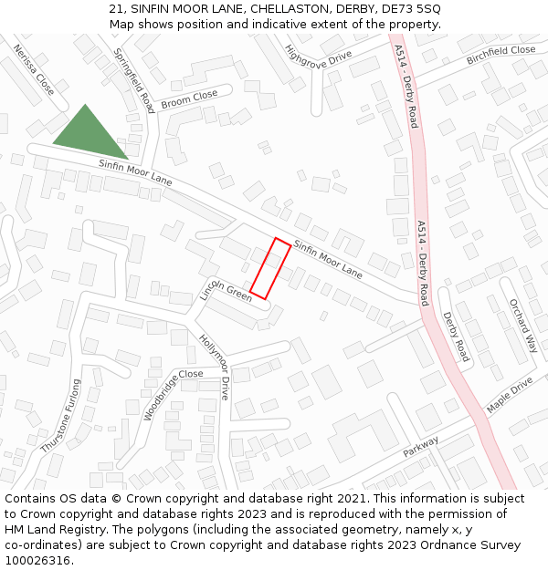 21, SINFIN MOOR LANE, CHELLASTON, DERBY, DE73 5SQ: Location map and indicative extent of plot