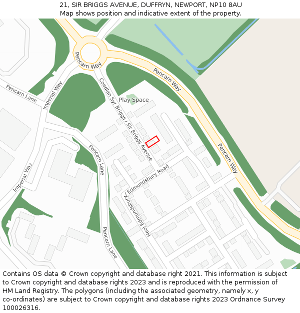 21, SIR BRIGGS AVENUE, DUFFRYN, NEWPORT, NP10 8AU: Location map and indicative extent of plot