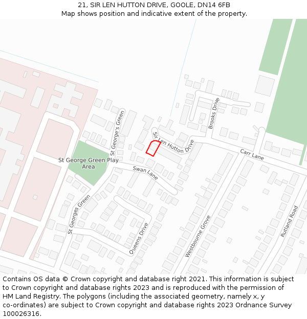 21, SIR LEN HUTTON DRIVE, GOOLE, DN14 6FB: Location map and indicative extent of plot