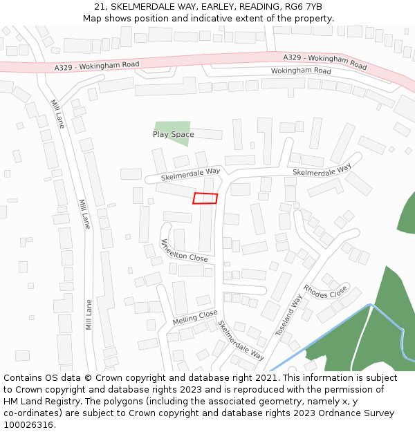 21, SKELMERDALE WAY, EARLEY, READING, RG6 7YB: Location map and indicative extent of plot