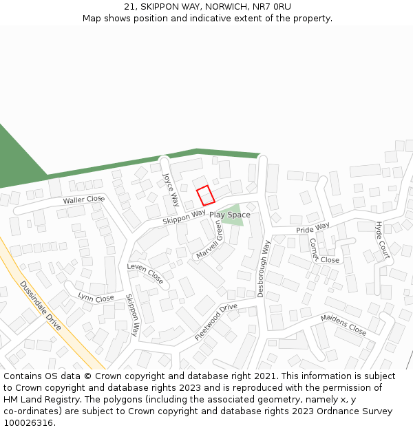 21, SKIPPON WAY, NORWICH, NR7 0RU: Location map and indicative extent of plot
