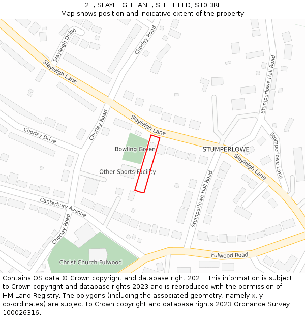 21, SLAYLEIGH LANE, SHEFFIELD, S10 3RF: Location map and indicative extent of plot