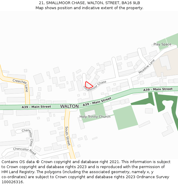 21, SMALLMOOR CHASE, WALTON, STREET, BA16 9LB: Location map and indicative extent of plot