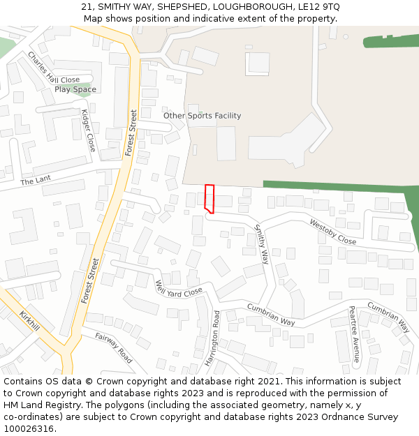 21, SMITHY WAY, SHEPSHED, LOUGHBOROUGH, LE12 9TQ: Location map and indicative extent of plot
