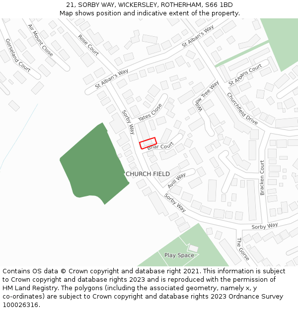 21, SORBY WAY, WICKERSLEY, ROTHERHAM, S66 1BD: Location map and indicative extent of plot