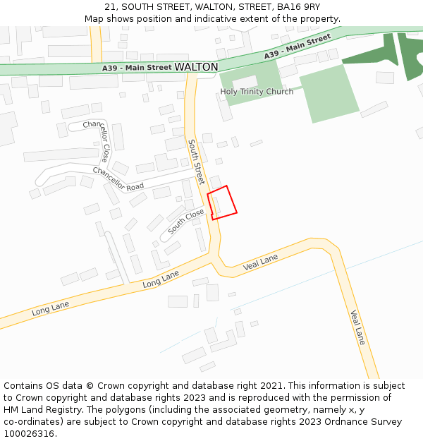 21, SOUTH STREET, WALTON, STREET, BA16 9RY: Location map and indicative extent of plot