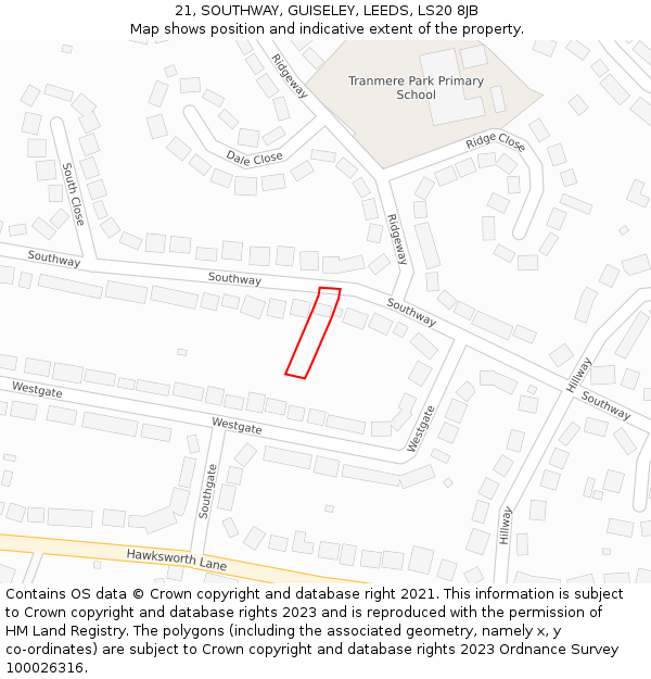 21, SOUTHWAY, GUISELEY, LEEDS, LS20 8JB: Location map and indicative extent of plot