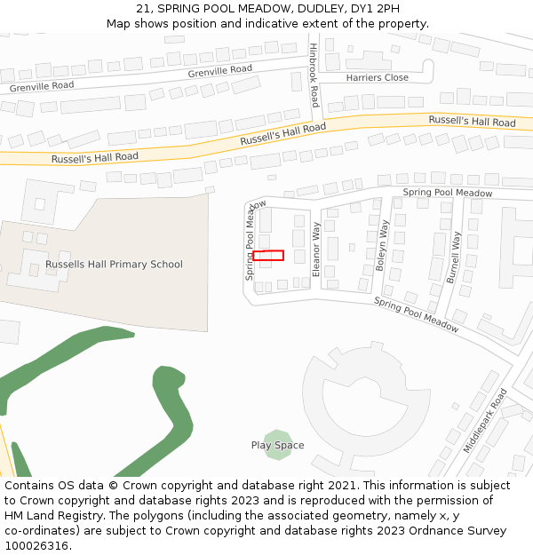 21, SPRING POOL MEADOW, DUDLEY, DY1 2PH: Location map and indicative extent of plot
