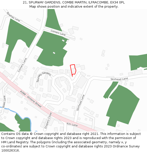 21, SPURWAY GARDENS, COMBE MARTIN, ILFRACOMBE, EX34 0PL: Location map and indicative extent of plot