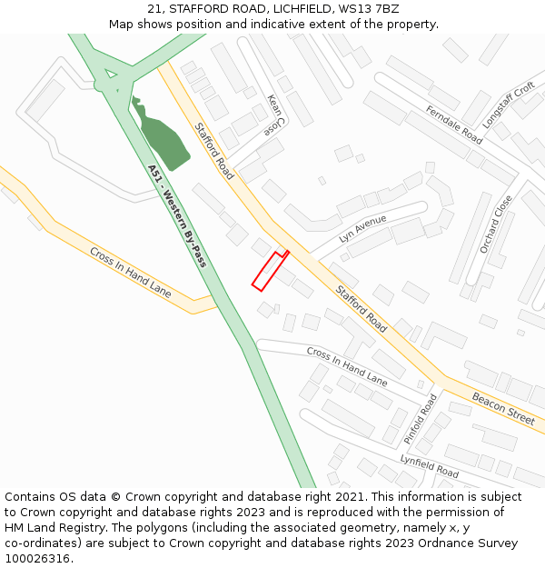 21, STAFFORD ROAD, LICHFIELD, WS13 7BZ: Location map and indicative extent of plot