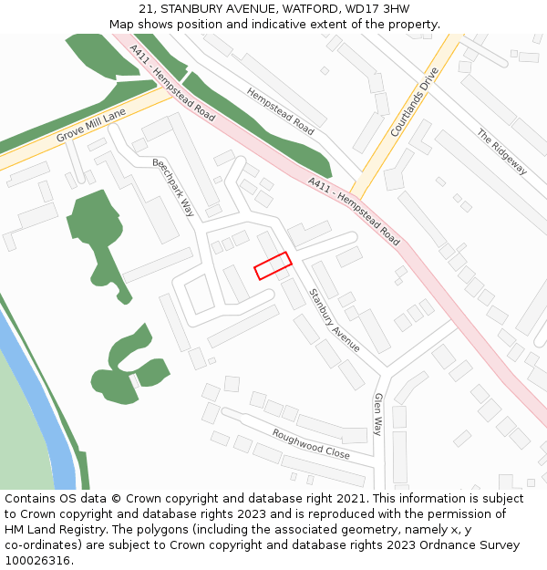 21, STANBURY AVENUE, WATFORD, WD17 3HW: Location map and indicative extent of plot