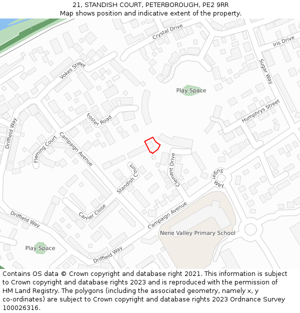 21, STANDISH COURT, PETERBOROUGH, PE2 9RR: Location map and indicative extent of plot