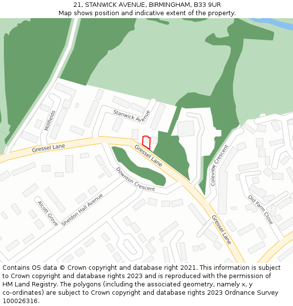 21, STANWICK AVENUE, BIRMINGHAM, B33 9UR: Location map and indicative extent of plot