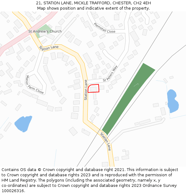 21, STATION LANE, MICKLE TRAFFORD, CHESTER, CH2 4EH: Location map and indicative extent of plot