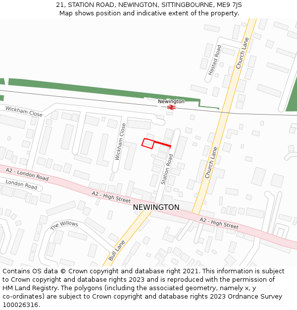 21, STATION ROAD, NEWINGTON, SITTINGBOURNE, ME9 7JS: Location map and indicative extent of plot