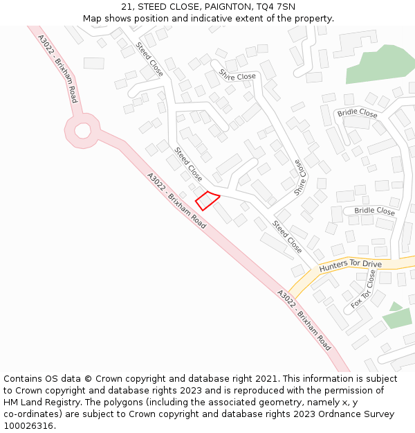 21, STEED CLOSE, PAIGNTON, TQ4 7SN: Location map and indicative extent of plot