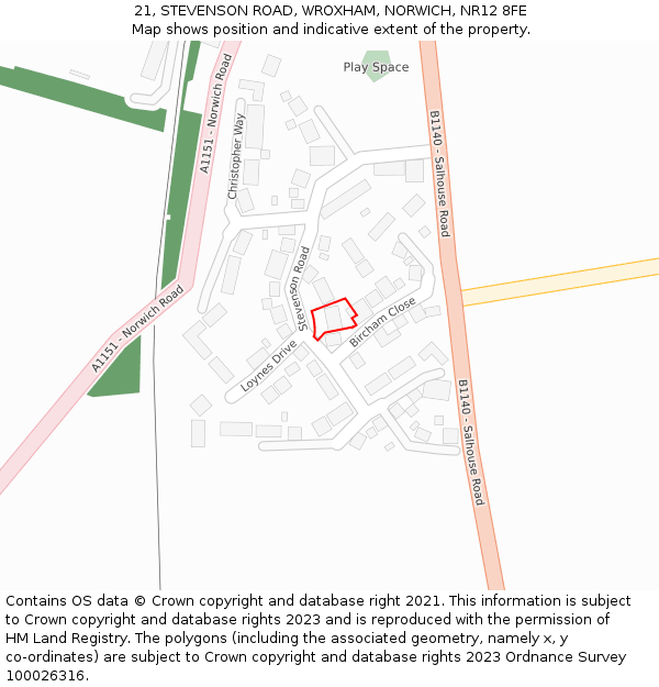 21, STEVENSON ROAD, WROXHAM, NORWICH, NR12 8FE: Location map and indicative extent of plot