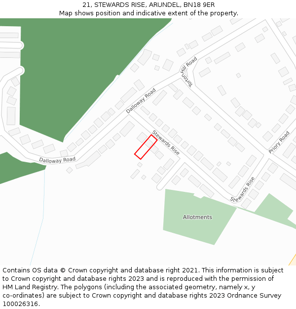 21, STEWARDS RISE, ARUNDEL, BN18 9ER: Location map and indicative extent of plot