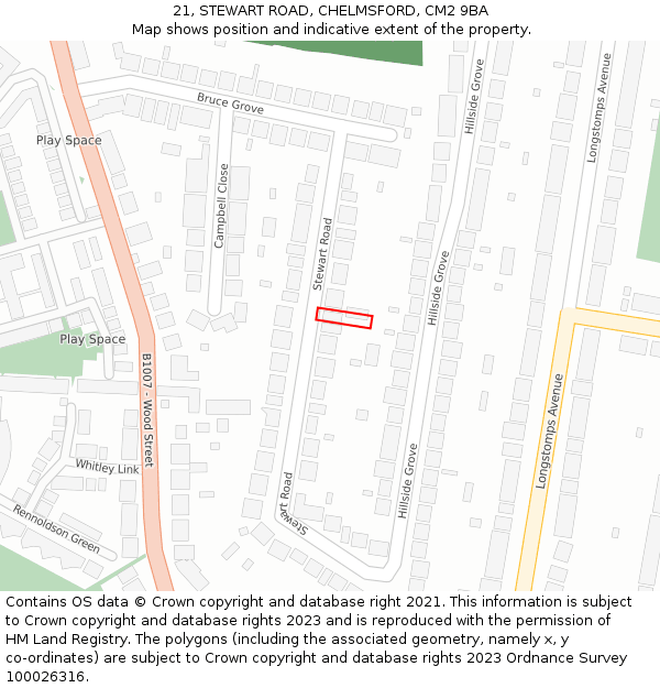 21, STEWART ROAD, CHELMSFORD, CM2 9BA: Location map and indicative extent of plot