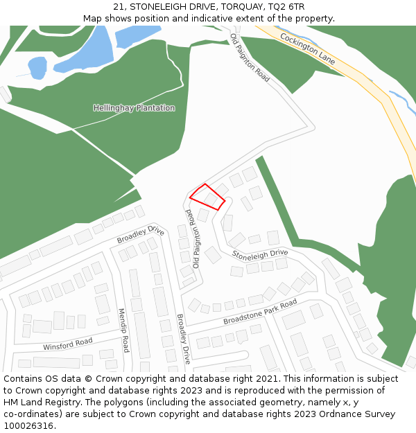 21, STONELEIGH DRIVE, TORQUAY, TQ2 6TR: Location map and indicative extent of plot