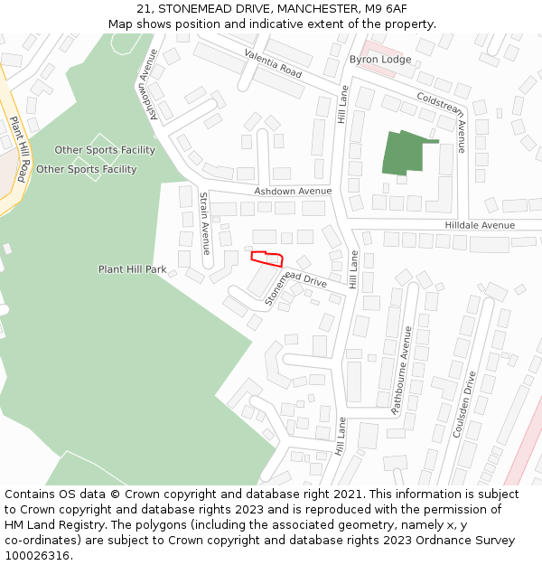 21, STONEMEAD DRIVE, MANCHESTER, M9 6AF: Location map and indicative extent of plot
