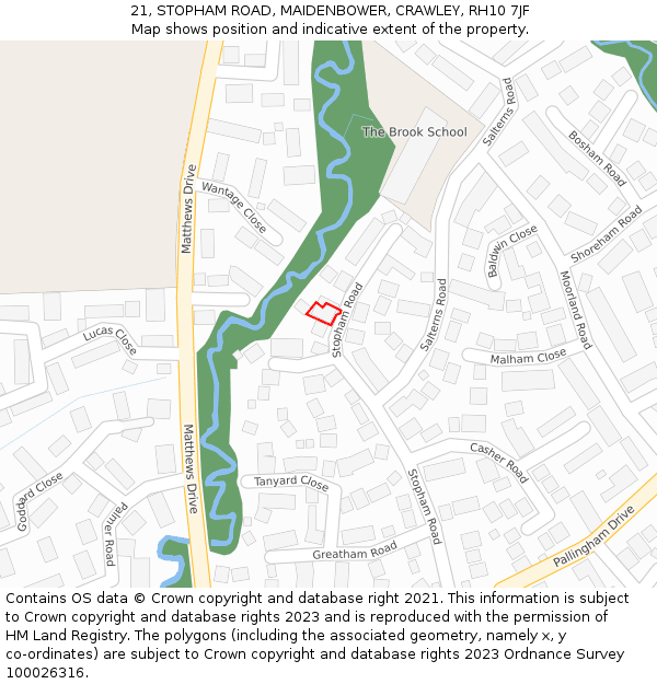 21, STOPHAM ROAD, MAIDENBOWER, CRAWLEY, RH10 7JF: Location map and indicative extent of plot