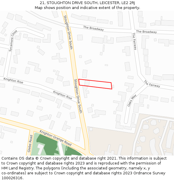 21, STOUGHTON DRIVE SOUTH, LEICESTER, LE2 2RJ: Location map and indicative extent of plot