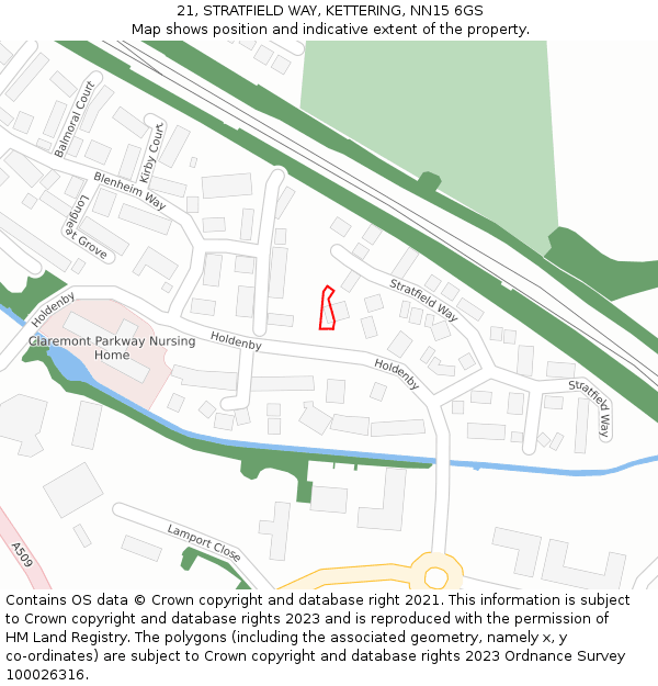 21, STRATFIELD WAY, KETTERING, NN15 6GS: Location map and indicative extent of plot