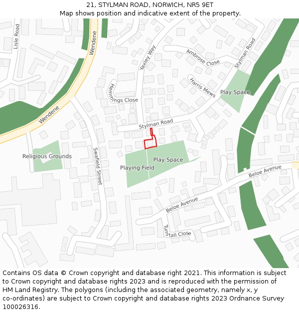 21, STYLMAN ROAD, NORWICH, NR5 9ET: Location map and indicative extent of plot