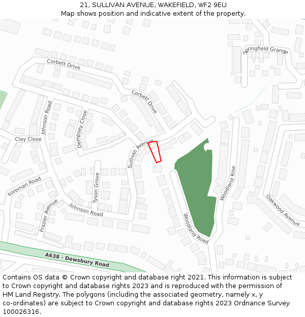 21, SULLIVAN AVENUE, WAKEFIELD, WF2 9EU: Location map and indicative extent of plot