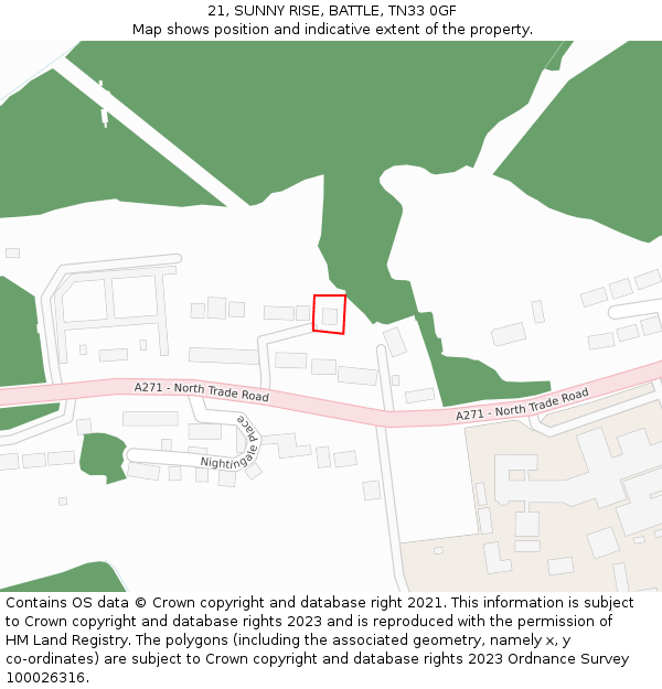 21, SUNNY RISE, BATTLE, TN33 0GF: Location map and indicative extent of plot