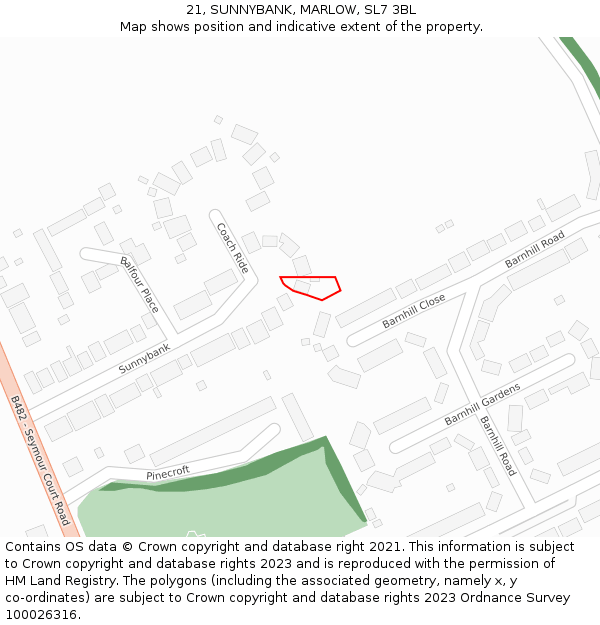 21, SUNNYBANK, MARLOW, SL7 3BL: Location map and indicative extent of plot