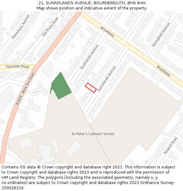21, SUNNYLANDS AVENUE, BOURNEMOUTH, BH6 4HH: Location map and indicative extent of plot