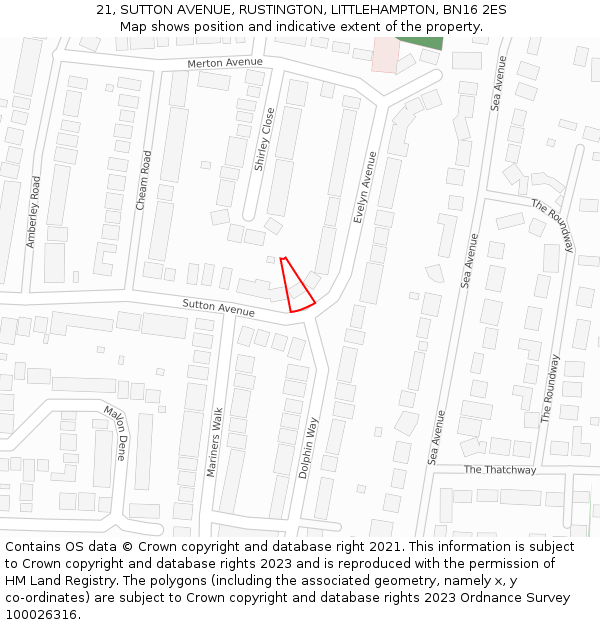 21, SUTTON AVENUE, RUSTINGTON, LITTLEHAMPTON, BN16 2ES: Location map and indicative extent of plot