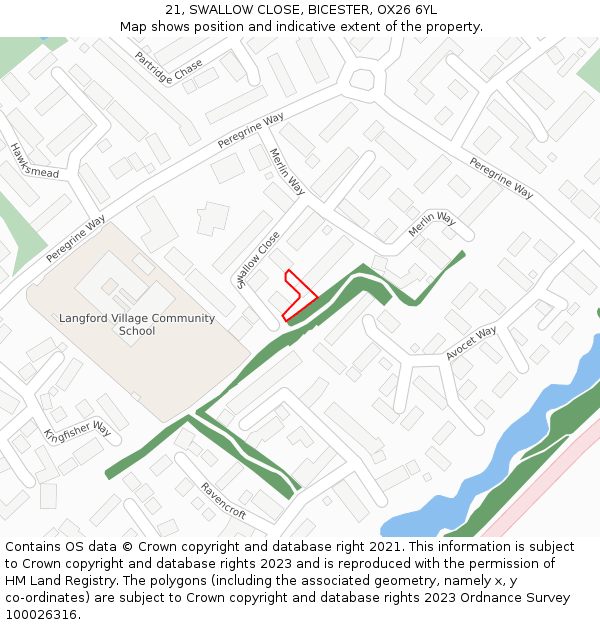 21, SWALLOW CLOSE, BICESTER, OX26 6YL: Location map and indicative extent of plot