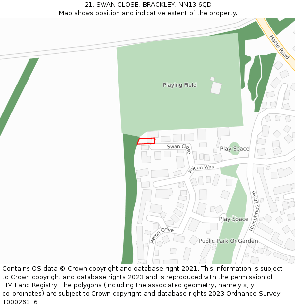 21, SWAN CLOSE, BRACKLEY, NN13 6QD: Location map and indicative extent of plot