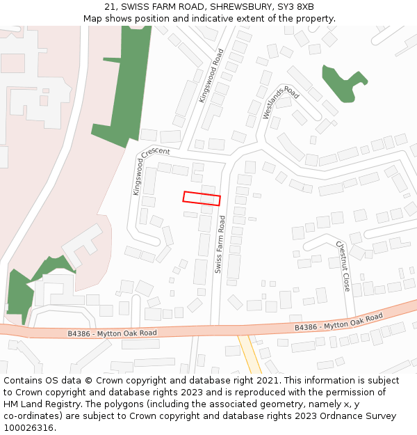 21, SWISS FARM ROAD, SHREWSBURY, SY3 8XB: Location map and indicative extent of plot