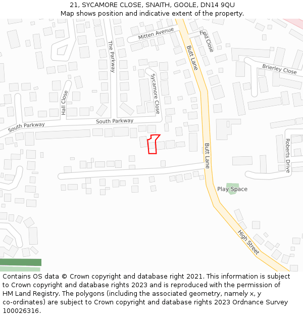 21, SYCAMORE CLOSE, SNAITH, GOOLE, DN14 9QU: Location map and indicative extent of plot