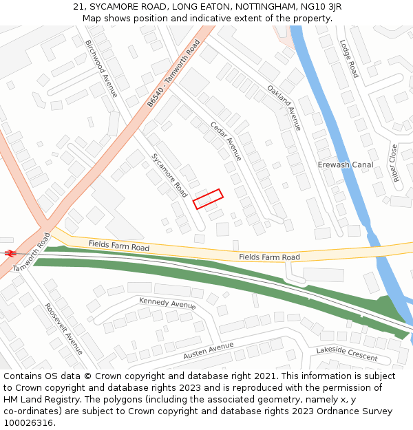 21, SYCAMORE ROAD, LONG EATON, NOTTINGHAM, NG10 3JR: Location map and indicative extent of plot