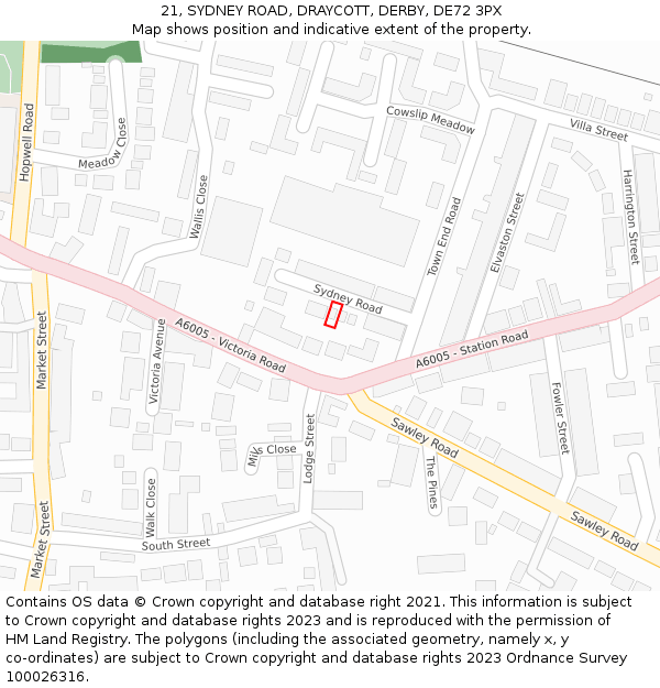 21, SYDNEY ROAD, DRAYCOTT, DERBY, DE72 3PX: Location map and indicative extent of plot