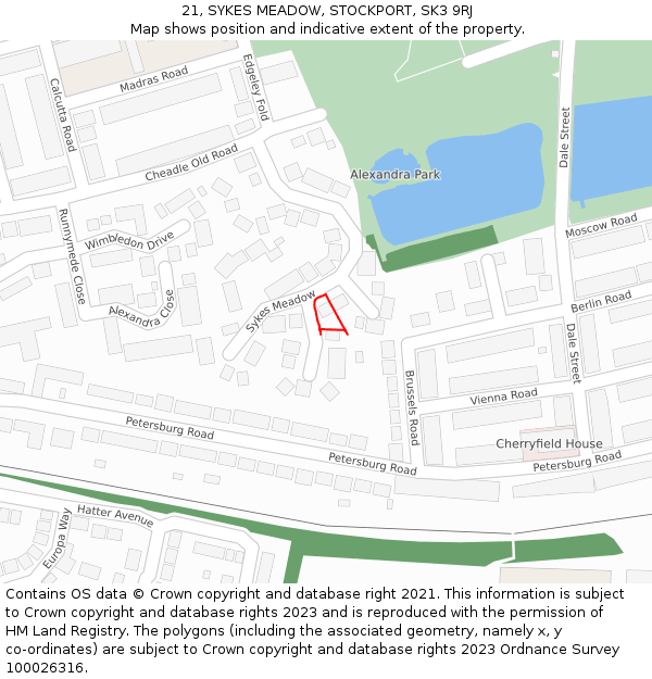 21, SYKES MEADOW, STOCKPORT, SK3 9RJ: Location map and indicative extent of plot