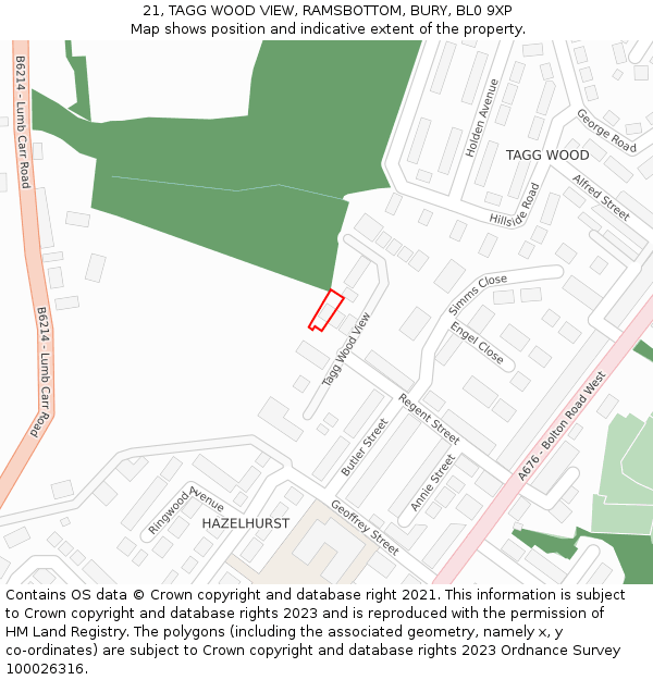 21, TAGG WOOD VIEW, RAMSBOTTOM, BURY, BL0 9XP: Location map and indicative extent of plot