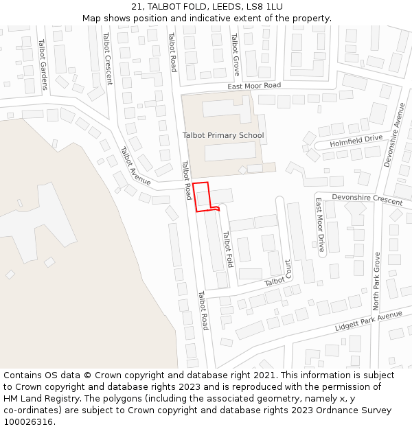 21, TALBOT FOLD, LEEDS, LS8 1LU: Location map and indicative extent of plot