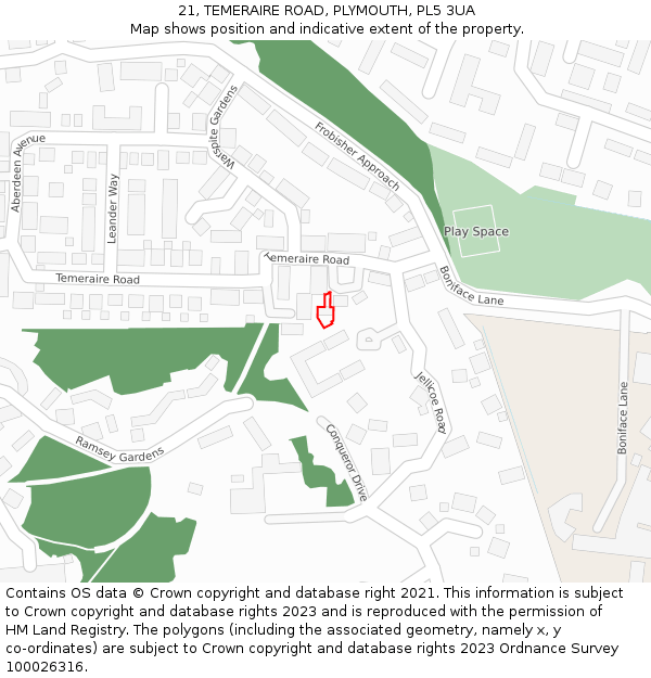 21, TEMERAIRE ROAD, PLYMOUTH, PL5 3UA: Location map and indicative extent of plot