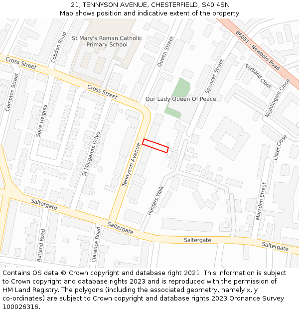 21, TENNYSON AVENUE, CHESTERFIELD, S40 4SN: Location map and indicative extent of plot