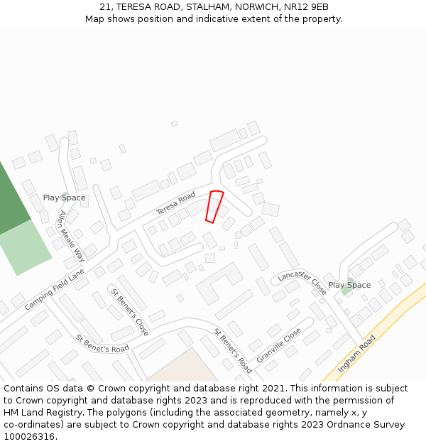 21, TERESA ROAD, STALHAM, NORWICH, NR12 9EB: Location map and indicative extent of plot